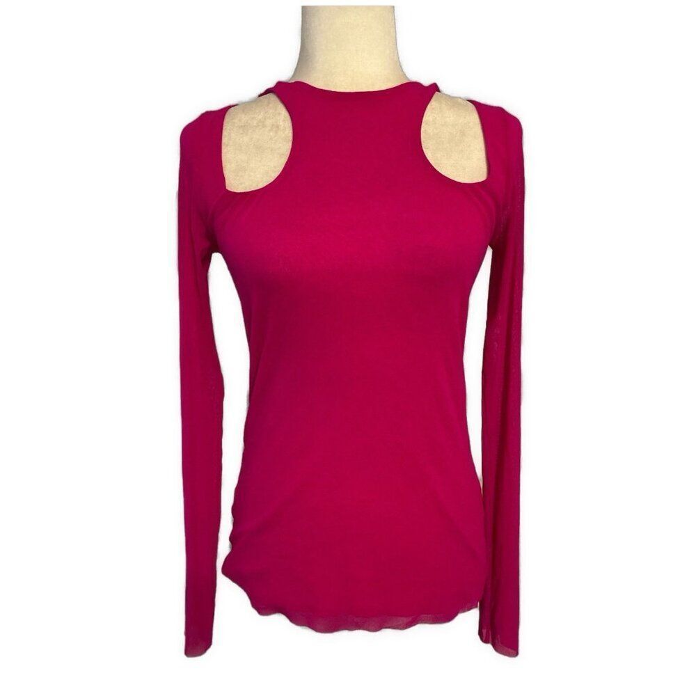 fuzzi long sleeve Solid Fuchsia Pink Nylon Top Italy Medium